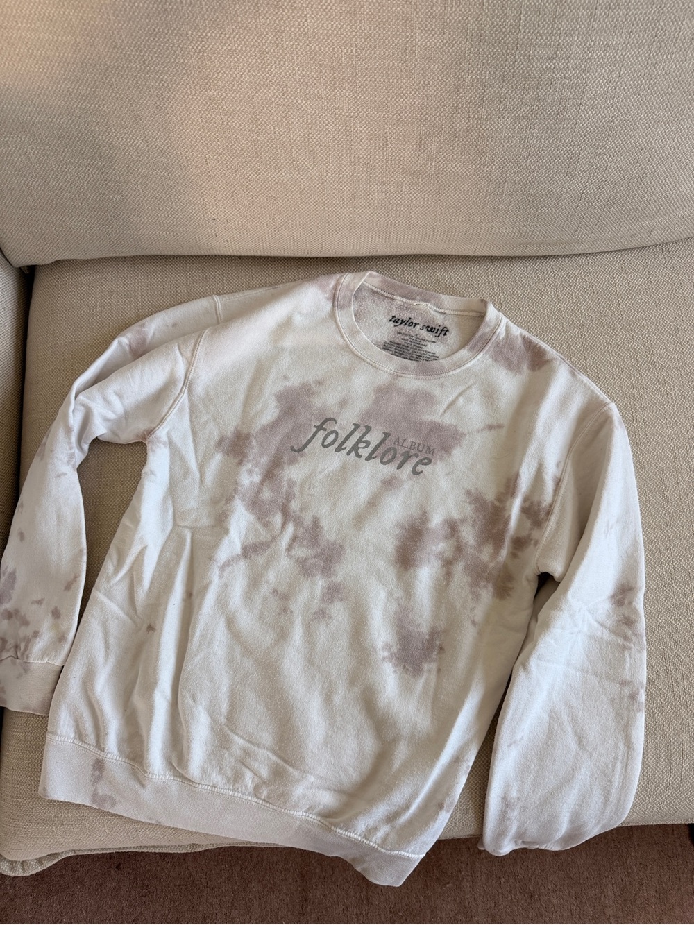 Taylor Swift folklore Tie-Dye Crewneck Sweatshirt - Light Beige & Cream Small